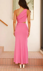 Bloom 3d Flower Ruched One Shoulder Cutout Maxi Dress