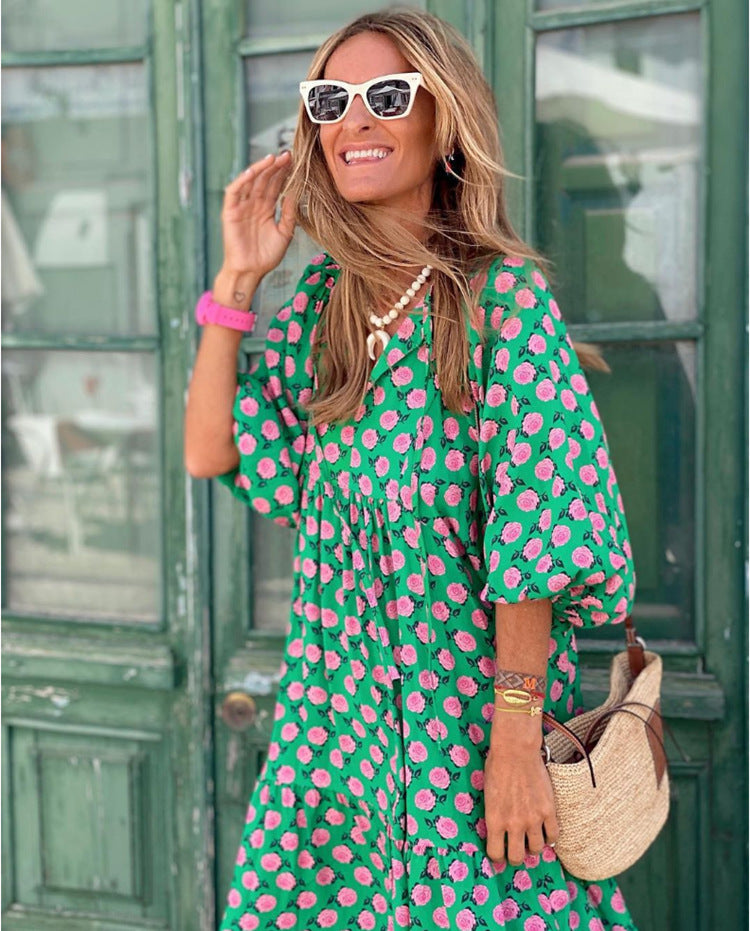 street picnic bubble sleeve layered elegant party MIDI dress