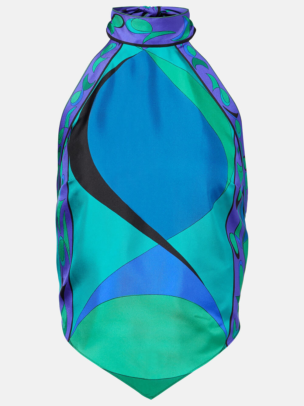 Gabbie Satin Unique Print Halter Scarf Tank and Asymmetrical Maxi Skirt Set