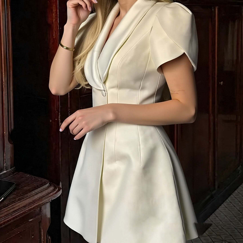 So Charmed Single Button Slit Short Sleeve Lapel Formal Mini Dress