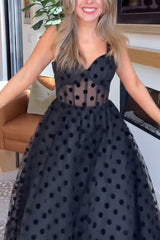 mesh black dot zipper dress INS casual loose strapless suspender party dress