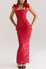 Consonak backless slim fit floral long dress