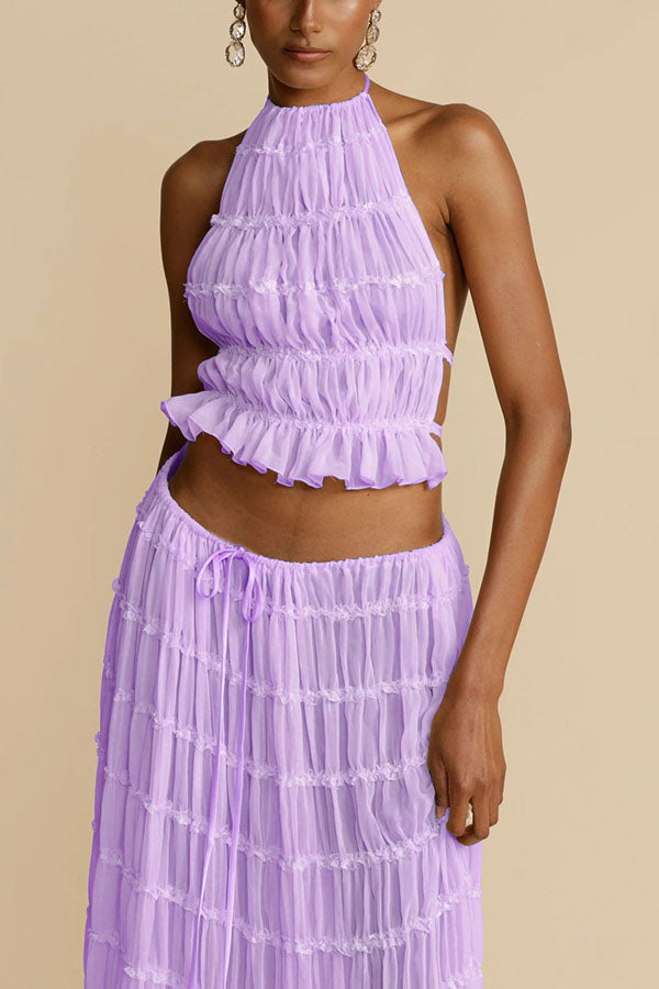 Versatility and Vintage Charm Pleated Drawstring Waist Tiered Maxi Skirt