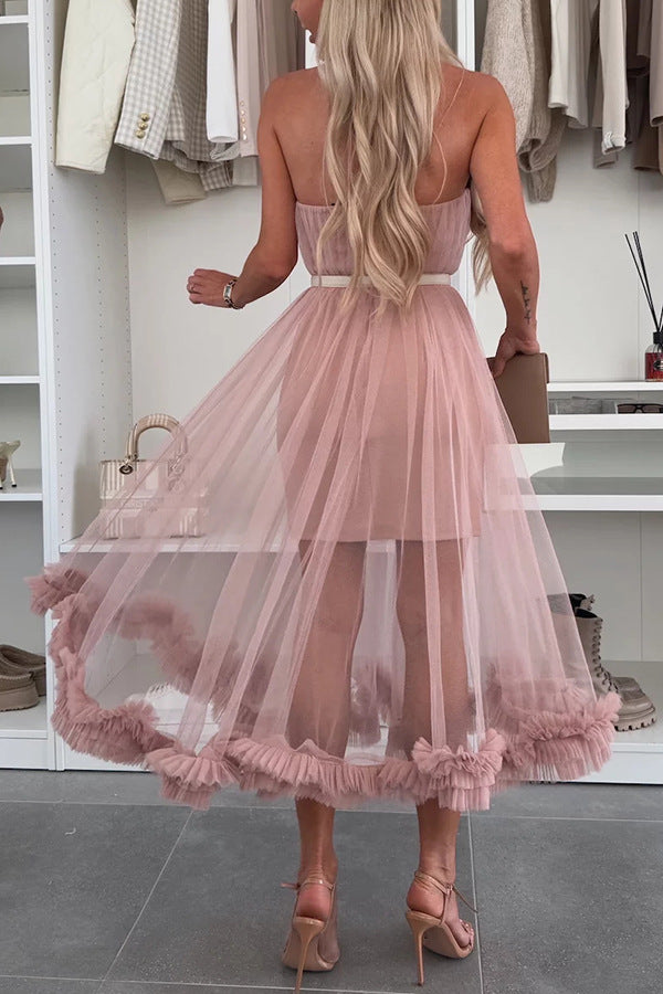 French charm chiffon off shoulder elegant pleated A-line dress