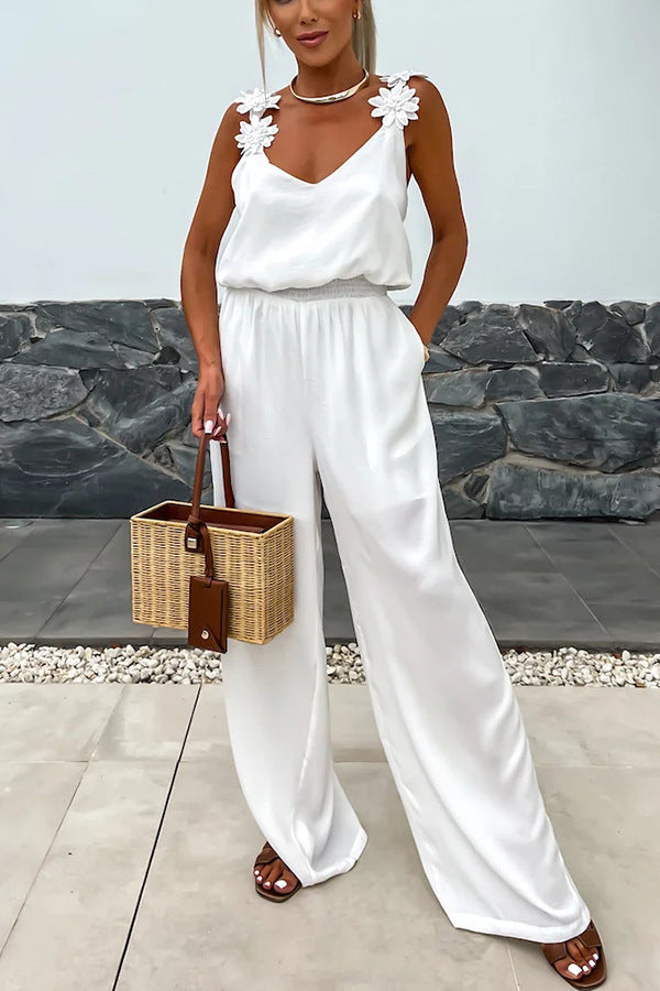 Conson off shoulder sleeveless jumpsuit casual solid color jumpsuit street wear long jumpsuit with pockets