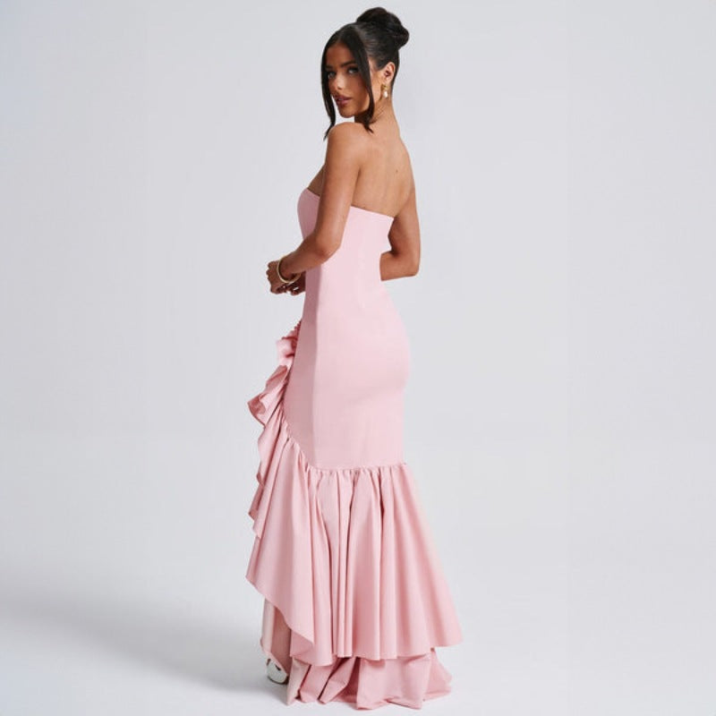 off shoulder, off shoulder strapless, hip hugging, irregular wave party dress