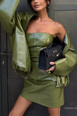 Tube Top Back Zipper Slim Leather Mini Dress