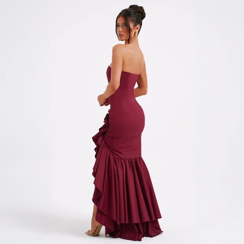 off shoulder, off shoulder strapless, hip hugging, irregular wave party dress