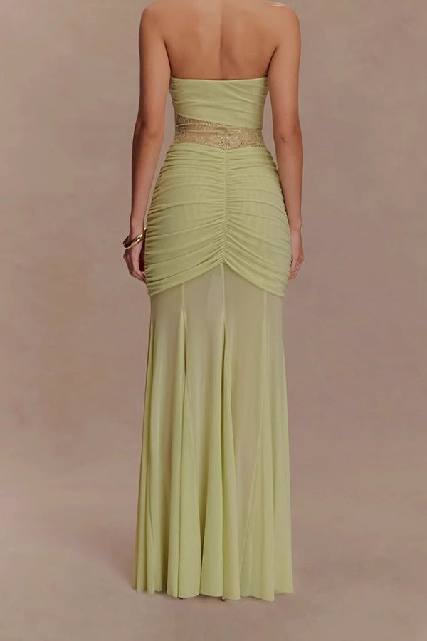 Lace Splicing Sleeveless Off-shoulder Slim Maxi Dress