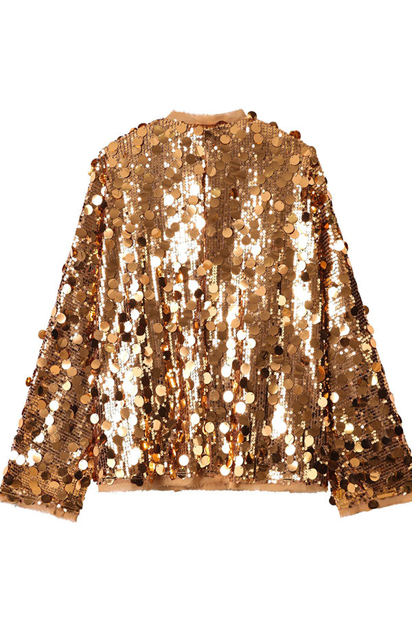 Sequined Long-sleeved V-neck Loose Lace-up Cardigan