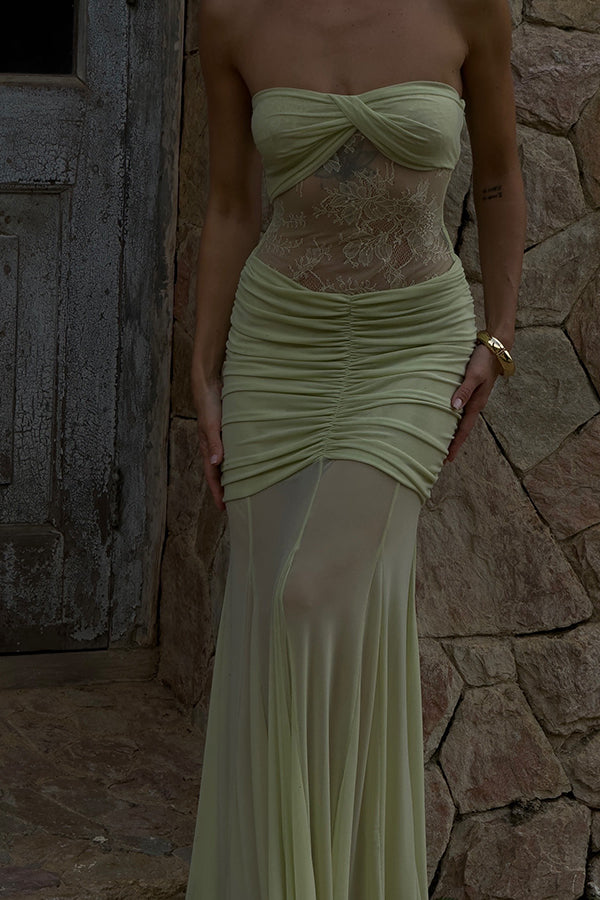 Lace Splicing Sleeveless Off-shoulder Slim Maxi Dress