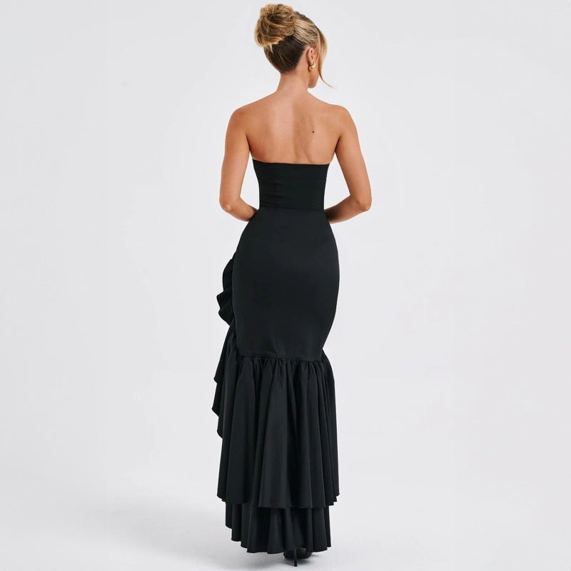 off shoulder, off shoulder strapless, hip hugging, irregular wave party dress