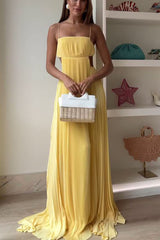 Butter Moment Pleated Cutout Waist A-line Slip Maxi Dress