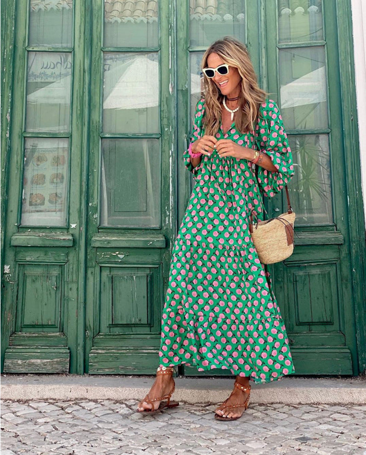 street picnic bubble sleeve layered elegant party MIDI dress