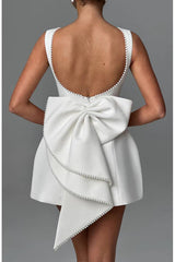 Pearl-embellished Large Bow Slim-fit Mini Dress