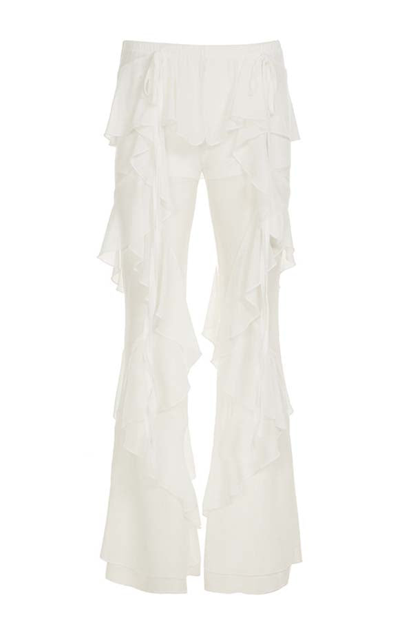 Ruffled Elastic Waist Holiday Style Flared Pants