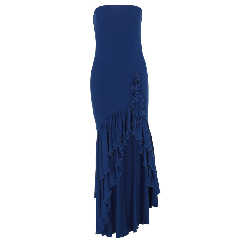 off shoulder, off shoulder strapless, hip hugging, irregular wave party dress