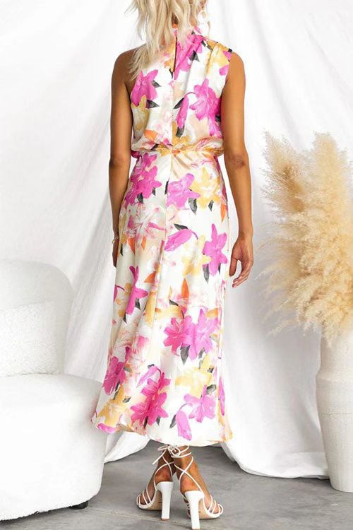 Floral Print Sleeveless Waisted Resort Maxi Dress