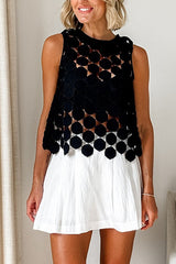 Through Circle Embroidery Round Neck Sleeveless Tank