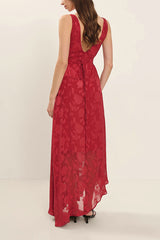 Jacquard Elegant Backless Lace-up Slim Irregular Maxi Dress
