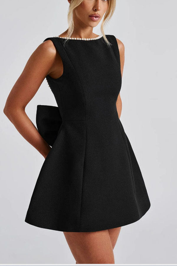 Pearl-embellished Large Bow Slim-fit Mini Dress