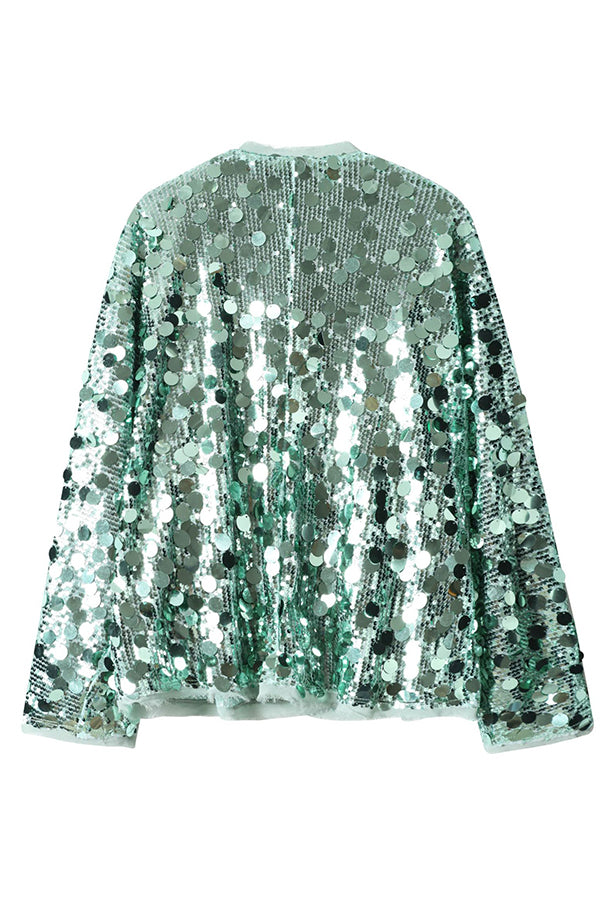 Sequined Long-sleeved V-neck Loose Lace-up Cardigan