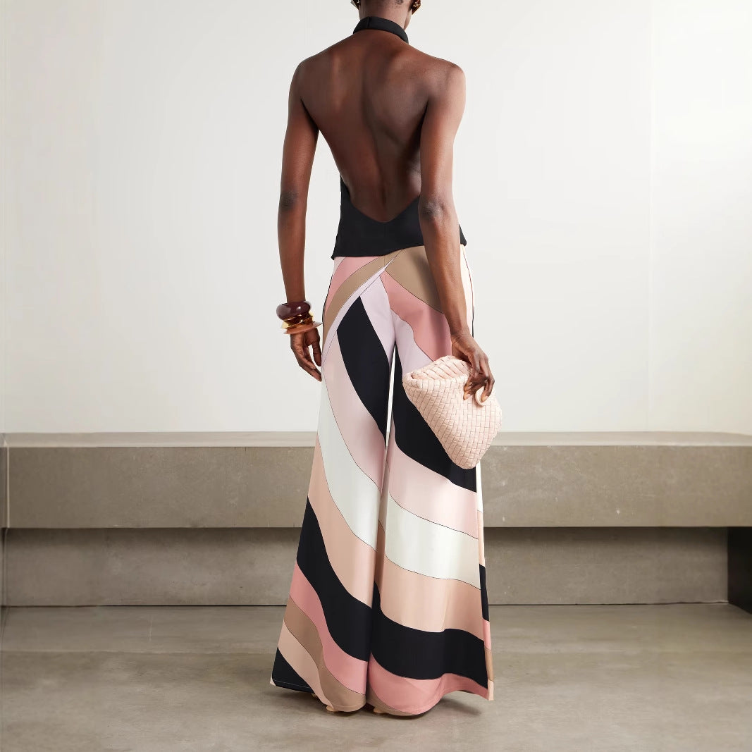 Unique Printed Backless Casual Wide Leg Jumpsuit