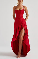 camisole backless party dress with ruffle edge irregular dress