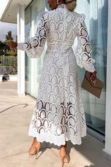 French party sensual party elegant crochet lace lantern sleeves party MIDI skirt