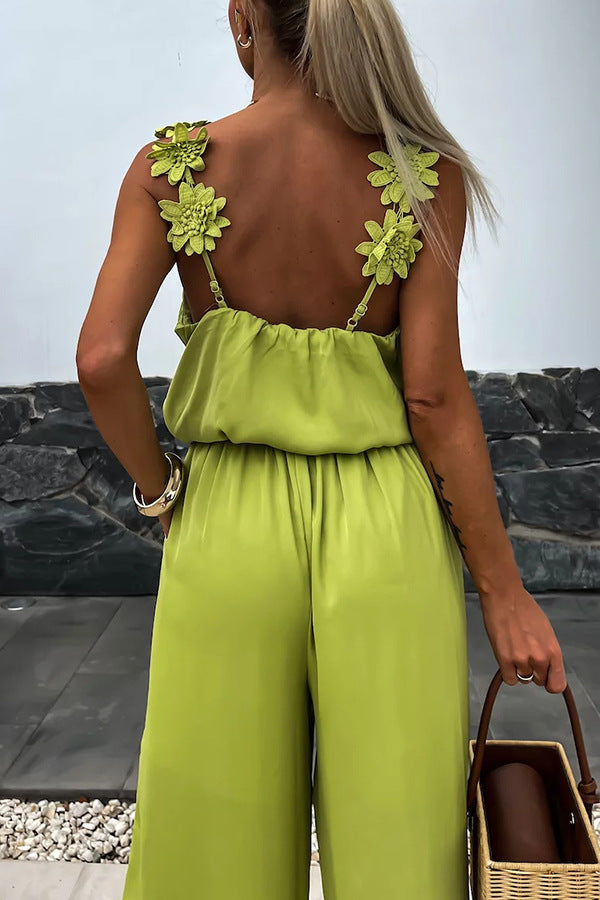 Conson off shoulder sleeveless jumpsuit casual solid color jumpsuit street wear long jumpsuit with pockets