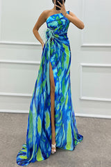 Fairy Watercolor Design Printed Feather Rose Details Off Shoulder Folded Open Skirt