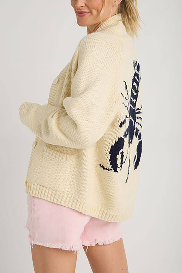 Lobster Pattern Casual Long Sleeve Knit Cardigan