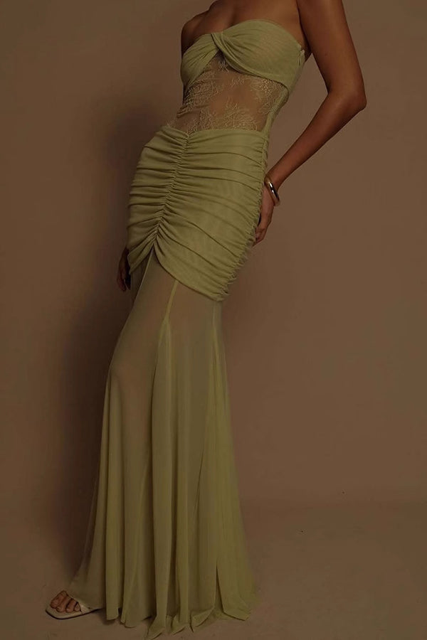 Lace Splicing Sleeveless Off-shoulder Slim Maxi Dress