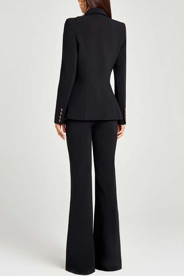 Power Metal Cross Snap Button Long Sleeve Lapel Blazer
