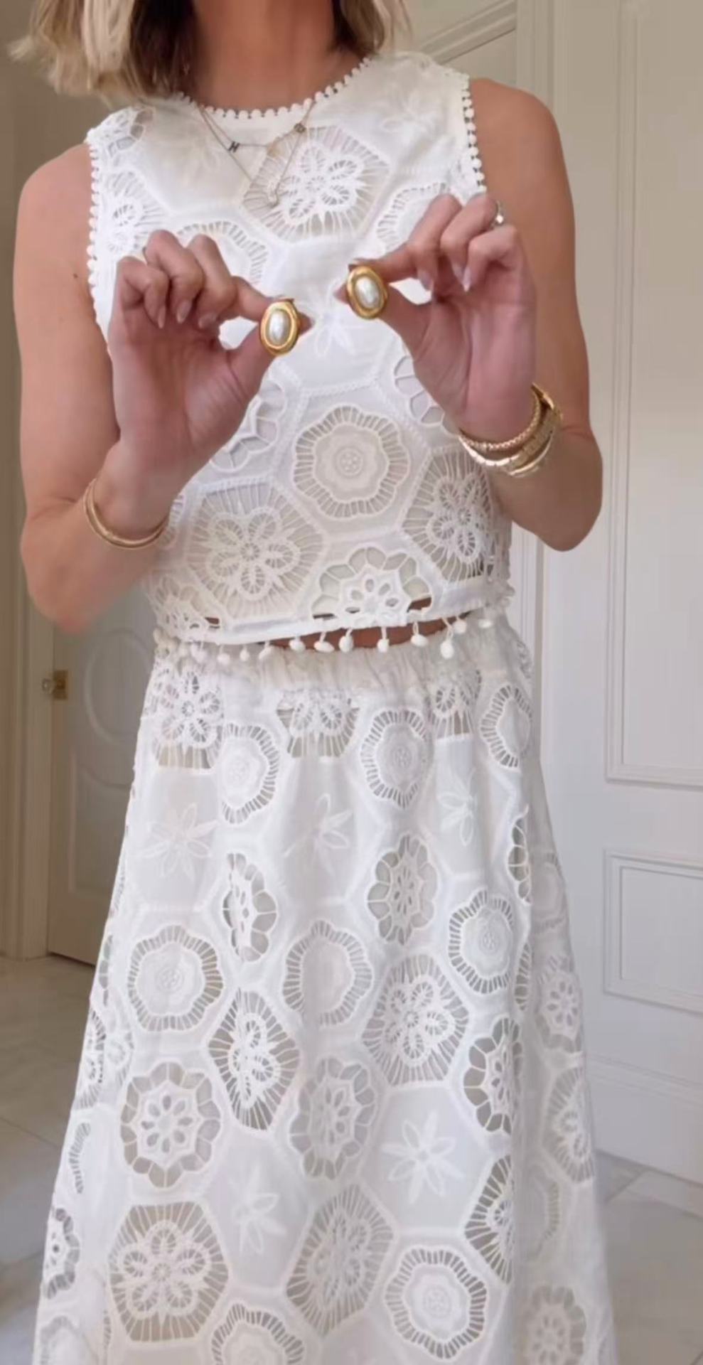 Embroidered Crochet Lace Tassle Trim Crop Tank Top
