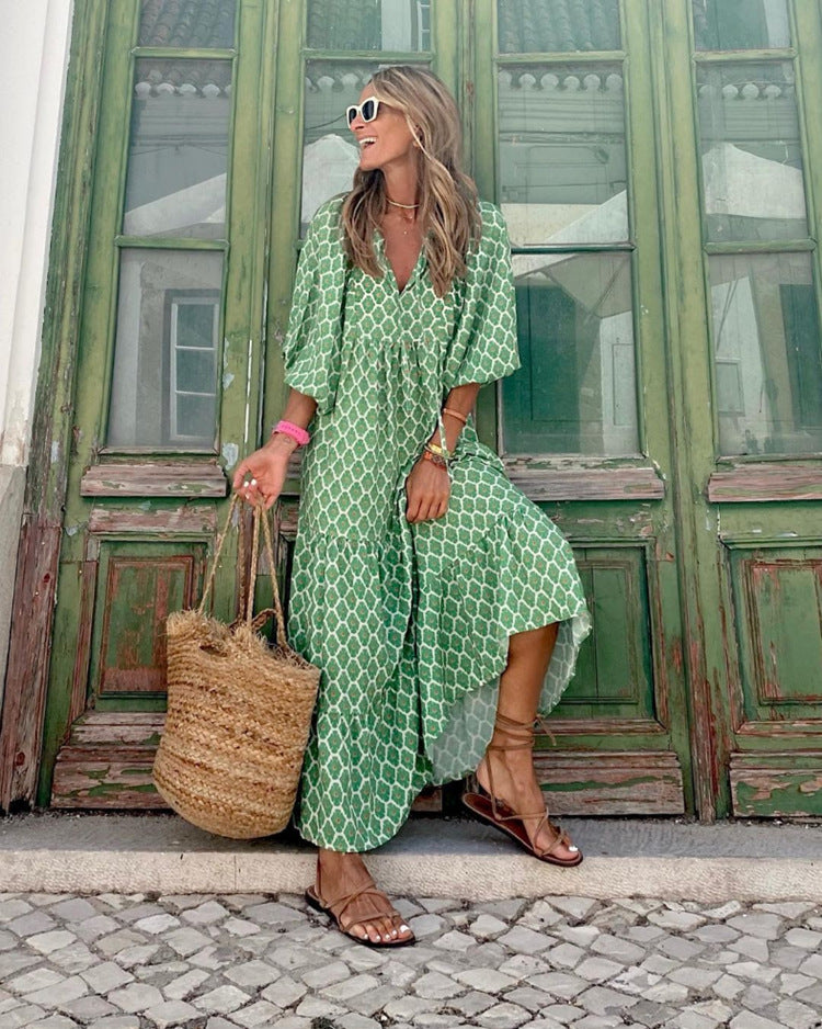 street picnic bubble sleeve layered elegant party MIDI dress