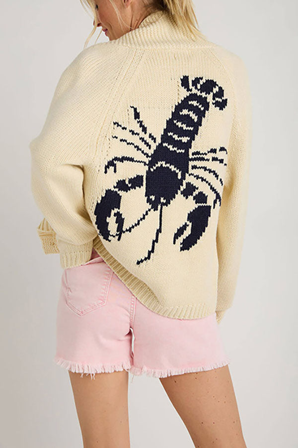 Lobster Pattern Casual Long Sleeve Knit Cardigan