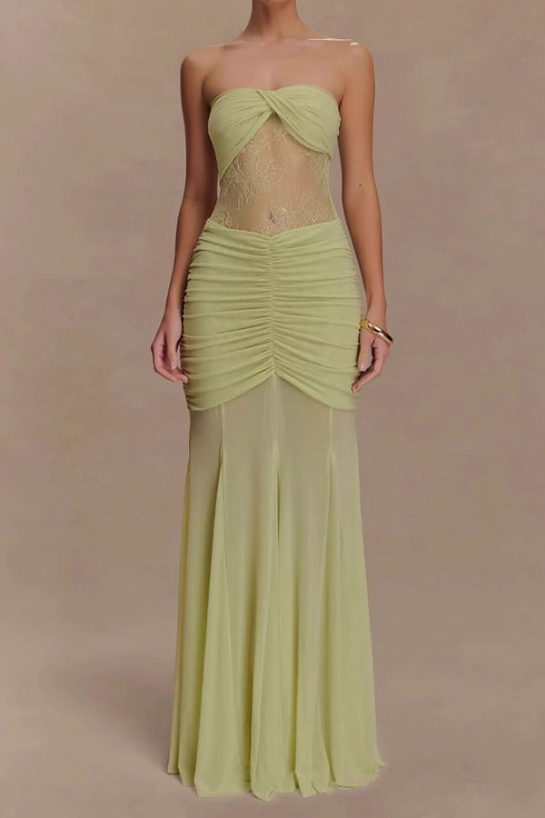 Lace Splicing Sleeveless Off-shoulder Slim Maxi Dress