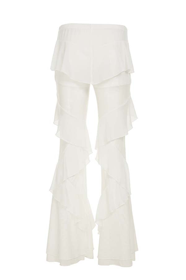 Ruffled Elastic Waist Holiday Style Flared Pants