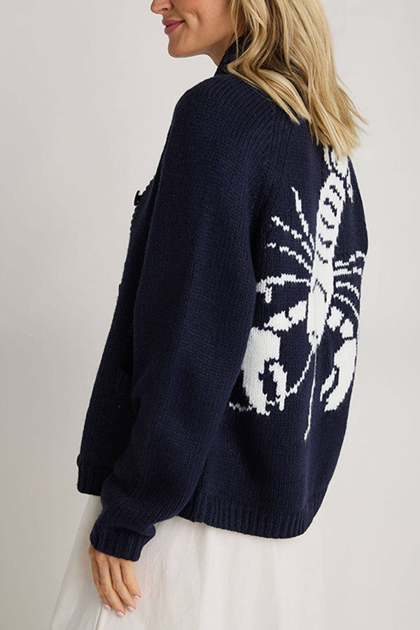 Lobster Pattern Casual Long Sleeve Knit Cardigan