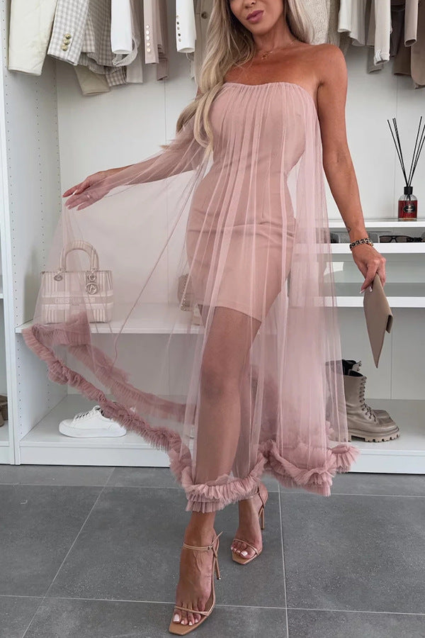French charm chiffon off shoulder elegant pleated A-line dress