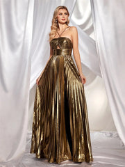 Queen style metal fabric suspender strapless party hollow out elegant pleated long skirt
