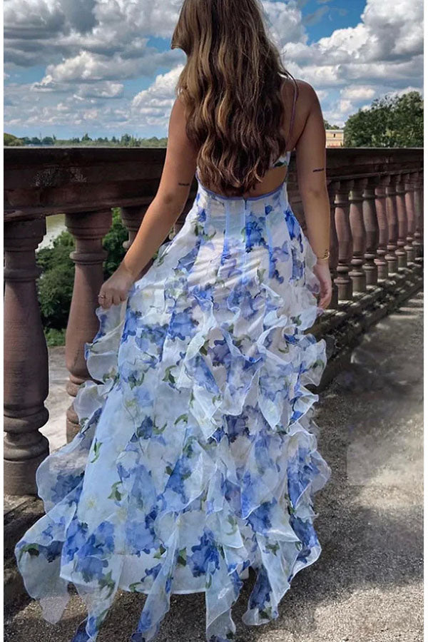 Millie | Floral Ruffle Long Skirt Chiffon Printed Fairy Style Long Style Evening Dress Coupon