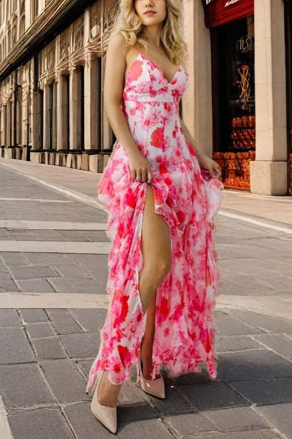 Millie | Floral Ruffle Long Skirt Chiffon Printed Fairy Style Long Style Evening Dress Coupon