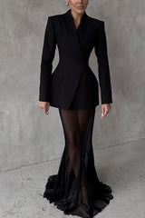 French chiffon fish tail eternal mesh high waisted elastic fish tail long skirt