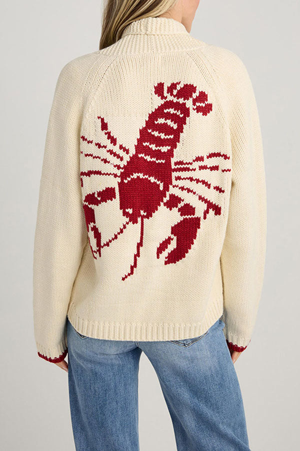 Lobster Pattern Casual Long Sleeve Knit Cardigan