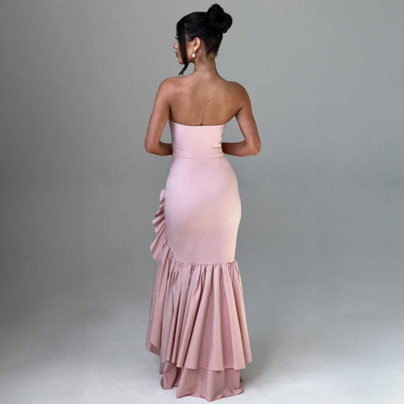 off shoulder, off shoulder strapless, hip hugging, irregular wave party dress
