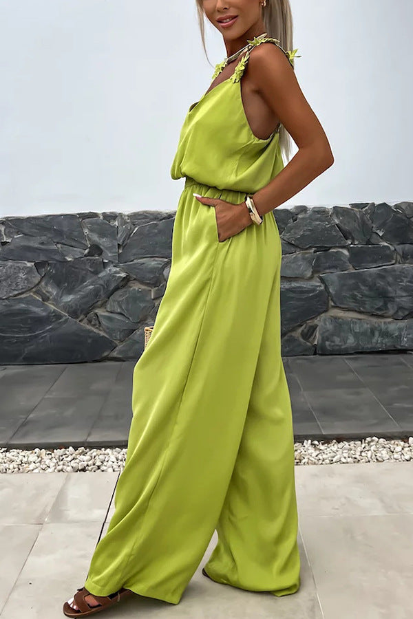Conson off shoulder sleeveless jumpsuit casual solid color jumpsuit street wear long jumpsuit with pockets