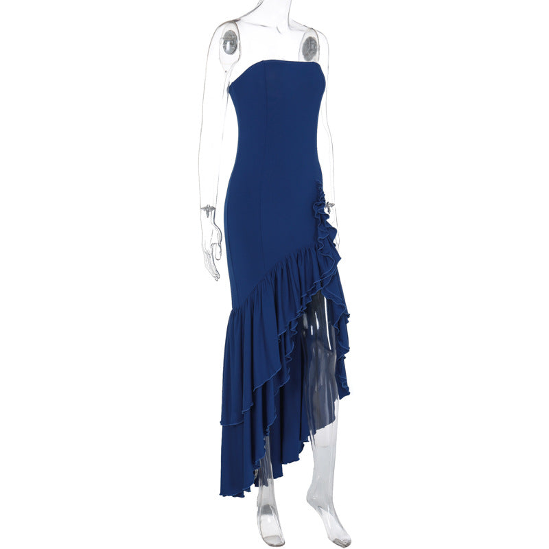 off shoulder, off shoulder strapless, hip hugging, irregular wave party dress