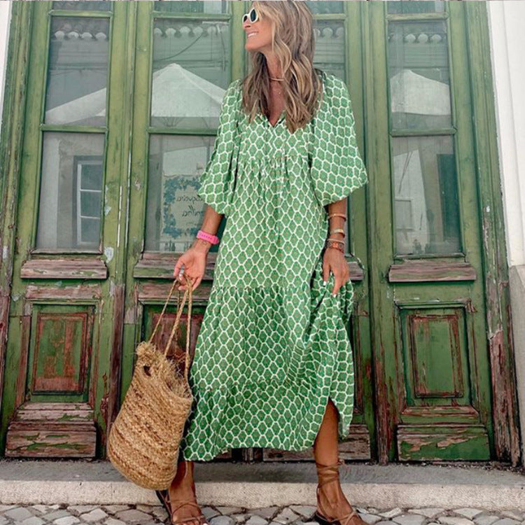 street picnic bubble sleeve layered elegant party MIDI dress